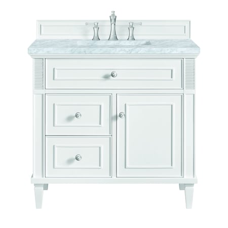 James Martin Vanities 36'' Single Vanity, Bright White w/ 3 CM Carrara White Marble Top 424-V36-BW-3CAR